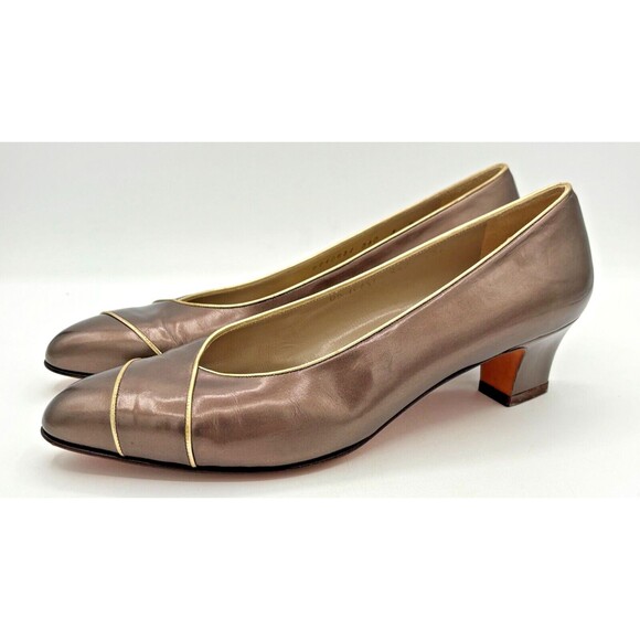 Salvatore Ferragamo‎ Women’s Leather Pumps Sz 8B Bronze w Gold Trim DD10681 EUC - Picture 3 of 16